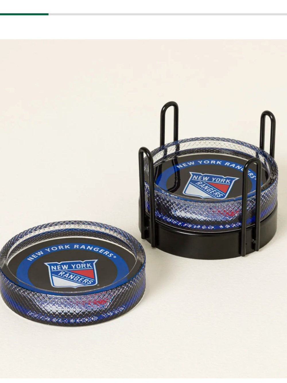 New York Rangers Black and Blue Logo Coaster Pair